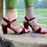 Party Wear Sandal Block Heel 4 inches Maroon - Ziza Shoes