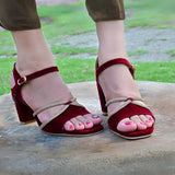 Party Wear Sandal Block Heel 4 inches Maroon - Ziza Shoes