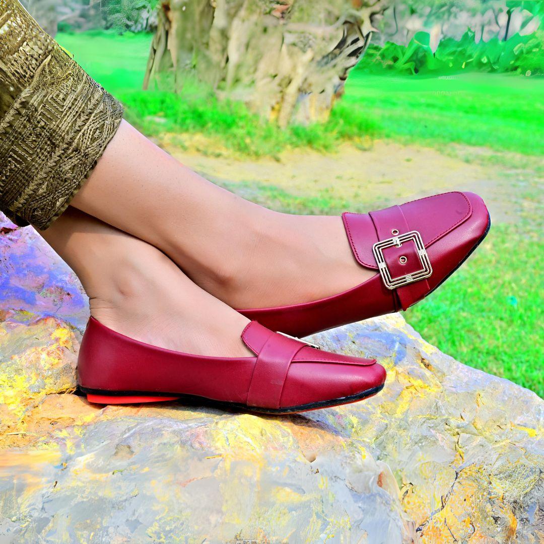 Flat Pumps Maroon - Ziza Shoes