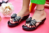 WEDGES CHAPPAL BLACK BUTTERFLY