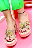 IMPORTED WEDGES MULES FLOWERS